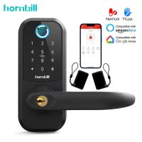 Hornbill เครื่องสแกนลายนิ้วมือประตูสมาร์ทบลูทูธอิเล็กทรอนิกส์ดิจิตอล S Keyless Entry Deadbolt การป้องกันความปลอดภัยภายในบ้าน Hle