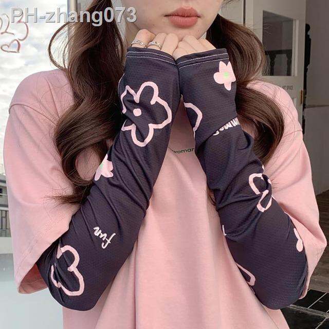 women-cute-flowers-ice-silk-arm-sleeve-uv-protection-arm-cover-cooling-warmer-running-golf-cycling-long-breathable-arm-sleeve