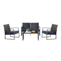 Outdoor table set 4 seats with seat cushion (1 table + 3 chairs) size 112x64x75 cm. - Black
