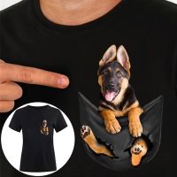 Funny 3D Print Cute Dog Black Men/Women T-shirts German Shepherd Inside Pocket O-Neck Short Sleeve Summer Couple Streetwear Tops