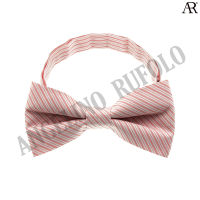 ANGELINO RUFOLO Bow Tie ผ้าไหมทอผสมคอตตอนคุณภาพเยี่ยม โบว์หูกระต่ายผู้ชาย ดีไซน์ Petite Stripe สีโอรส/สีเทาเข้ม/สีน้ำเงิน/สีน้ำตาลอ่อน/สีฟ้า/สีม่วง