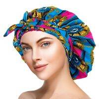 ✐✇ Large Size African Print Satin Bonnet with Long Ribbon Wrap Double Layer Headwrap Ankara Pattern Women Hair Cover Hair Wrap Cap