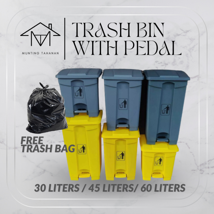 30L/45L/60L Large Outdoor Trash Can with Foot Pedal Plastic Rectangular Garbage Can with Lid