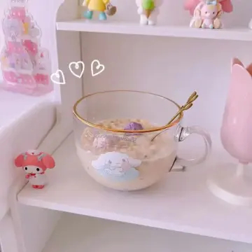 Sanrio Hello Kittys Glass Cups Kawaii Anime Cartoon Dormitory Bedroom  Oatmeal Milk Water Cups Toy Girls Christmas Gifts