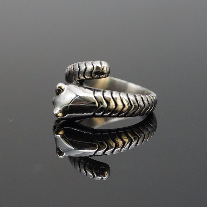 แหวนงูไทเทเนียมเหล็กชายมังกรนิ้วเหนือน้ำหญิงแหวนทับทิมฮิปฮอปพังก์คู่หางแหวน