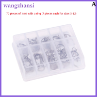 wangzhansi 70ชิ้น/ล็อตตะขอตกปลาคาร์บอนเหล็กเหยื่อหนามเบ็ดตกปลาขนาด3-12