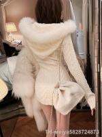 【hot】✎☎  2022 Knitted Sweater with Hooded Bodycon Y2k Faux Fur Female Piece Korean