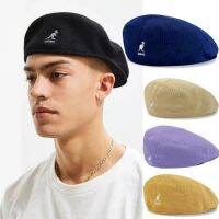 KANGOL หมวกเบเร่ต์ตาข่ายระบายอากาศ,หมวกแก๊ปโผล่ผู้ชายและผู้หญิงหมวกทรงบางฤดูใบไม้ผลิและฤดูร้อนหมวกลายการ์ตูนแห้งเร็ว