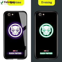 สำหรับ OPPO A59 A59S F1S ส่องสว่างเรืองแสงในที่มืดเคสมือถือ Marvel Avenger โลโก้ซูเปอร์ฮีโร่เคสมันวาวสไปเดอร์แมนไอรอนแมนกระจกเทมเปอร์ธอร์ปลอกฝาหลัง