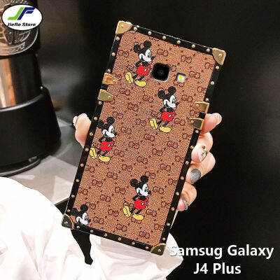 JieFieมิกกี้น่ารักเมาส์เคสโทรศัพท์สำหรับSamsung Galaxy J4พลัสหรูหราหนังสีน้ำตาลสแควร์Rivetโทรศัพท์ปกหลัง