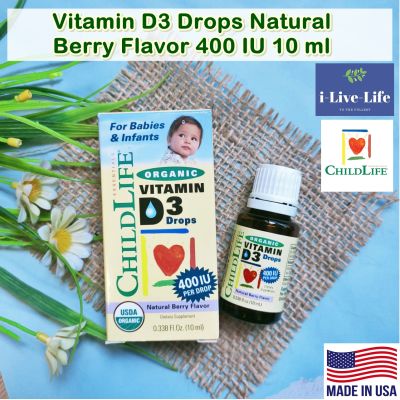 63% OFF ราคา Sale!!! โปรดอ่านรายละเอียดสินค้า EXP: 01/2022 วิตามินดีสาม สำหรับเด็กและทารก Vitamin D3 Drops Natural Berry Flavor 400 IU 6.25 or 10 ml - ChildLife D-3