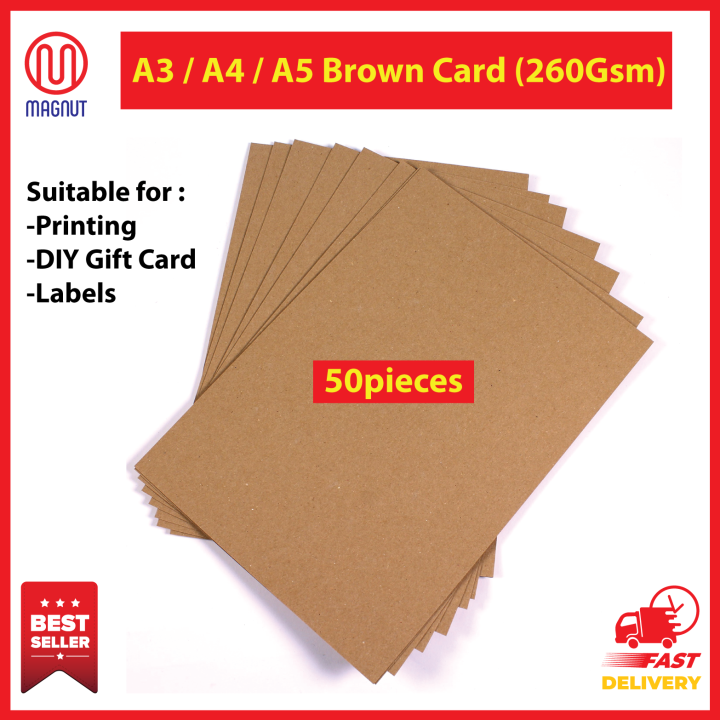 A5 / A4 / A3 size 50 pieces Brown Card (260Gsm) / DIY Crafting