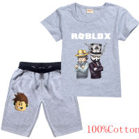 Ro Blox ฤดูร้อนเด็กน่ารักเสื้อผ้าเด็กการ์ตูนสาวเสื้อแขนสั้นชุดเด็กชายกางเกงขาสั้นแขนสั้นเสื้อยืด Cotton