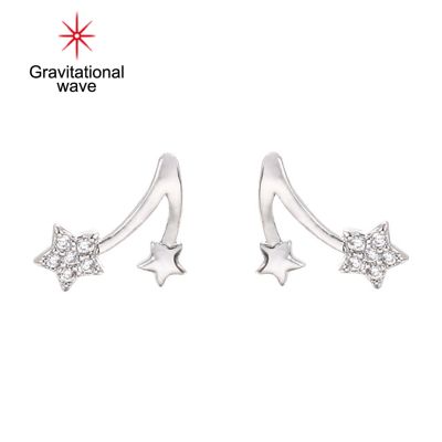 Gravitational Wave 1คู่เจาะต่างหู Rhinestone ฝัง Sweet Five-Pointed Star ทองแดงตกแต่ง Silver-Color Ear Studs สำหรับออกเดท