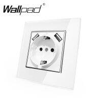 พร้อมกรอบ EU สำหรับชาร์จ Wallpad อุปกรณ์จ่ายไฟพอร์ต EU USB ซ็อกเก็ตแก้ว Schuko 5.1DC 2.1A เต้ารับ USB ไฟฟ้าคู่