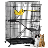 SMILE MART 48 "Rolling Cat Playpen 4ชั้นและเปลญวนกรงนกกล่องทำรังนก Parrot Cage