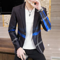 Small suit men leisure Korean version slim handsome gradient color lattice barber night suit mens coat trend