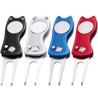 Metal Foldable Golf Divot Tool with Pop-up Button &amp; Magnetic Ball Marker (Multi-Colors) Golf Groove Cleaner Golf Accessories