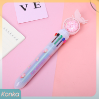 ✨ Konka ปากกาลูกลื่นหลากสีสุดสร้างสรรค์10สีปากกาปักเลื่อมลายผีเสื้อน่ารักอุปกรณ์สำหรับโรงเรียนของขวัญเครื่องเขียนลายการ์ตูนสำหรับนักเรียนที่มีเอกลักษณ์