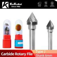 KaKarot 6mm Shank J Type J1210M06 ทังสเตนคาร์ไบด์ไฟล์โรตารี่ Burr Drill Bits CNC แกะสลักเครื่องมือโรตารี่เครื่องตัด Lime Core