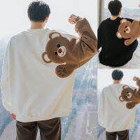 Wenchengbo®เสื้อกันหนาวผู้ชาย,เสื้อสเวตเตอร์นักเรียนทรงหลวมปักลายหมีถ่วงผ้าสำหรับสวมใส่ทุกวัน