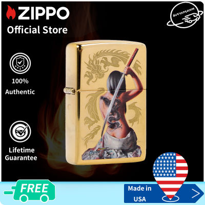 Zippo Mazzi Dragon Girl Design High Polish Brass Pocket Lighter | Zippo 29668ทองเหลืองโปแลนด์สูง（ไฟแช็กไม่มีเชื้อเพลิงภายใน）