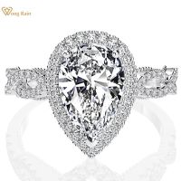 Wong Rain Luxury 100 925 Sterling Silver 3 CT Pear Created Moissanite Gemstone Wedding Engagement Ring Fine Jewelry Wholesale