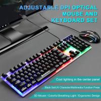 Hot Keyboard Mouse Set With Adjustable Brightness Colorful Backlit Ergonomic Keyboard Mouse Combo Sets For Gaming Computer