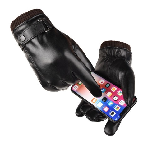 Găng tay da nữ cảm ứng điện thoại cổ lông cao cấp gc03 (đen) 1