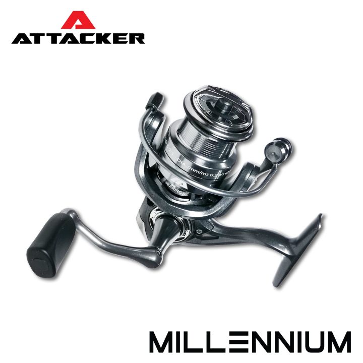 รอกตกปลา-รอกสปินนิ่ง-attacker-รุ่น-millennium-1500-2500-สปูนอลูมิเนียมสีเมทัลลิก-ราคาถูก