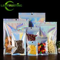 100PCS Translucent Holographic Zip Lock Packaging Bags Resealable Snack Sugar Nail Cosmetics Xmas Gifts Storage Hanging Pouches Food Storage Dispenser