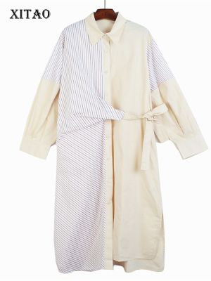 XITAO Shirt Dress Fashion Women Goddess Fan Loose Long Sleeve Bandage Shirt Dress