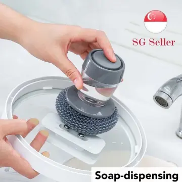 Soap Dispensing Dish Brush Soap Dispensing Palm Brush Dishwashing Removable  Scrub Brushes Dish Scrubber with Holder Kitchen Tool