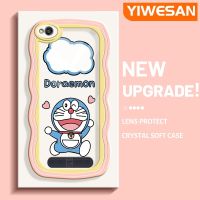 YIWESAN เคสสำหรับ Xiaomi Redmi 4A 5A 6A ลายการ์ตูนโดราเอมอนสุดสร้างสรรค์ลายคลื่นขอบสีสันสดใสน่ารักเคสโทรศัพท์โปร่งใสนิ่มป้องกันกล้องปลอกซิลิโคนเคสใสกันกระแทก