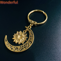 ?【Lowest price】Wonderful พวงกุญแจจี้ดอกทานตะวันรูปดวงจันทร์สีทองแนววินเทจสำหรับผู้หญิงกระเป๋าเครื่องประดับของขวัญ