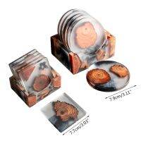 2021Pine Wood Resin Coasters with Holder Rack Unique Heat-Resistant Placemats Drinks Mat Waterproof Non-Slip Tea Cup Pad S14 21