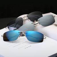 ☬✢▤ Rimless Polarized Light Sunglasses Men Super Lighted Weight Titanium Arms Sunwear Black Blue Polarize Women Brand Designer80