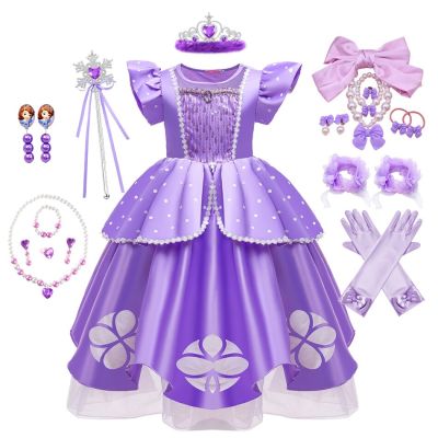 Disney Girls Princess Sofia Dress Birthday Party Costume Kids Summer Purple Sophia Vestido Baby Halloween Cosplay Luxry Clothing