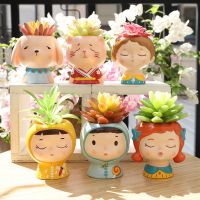 【CC】 Cartoon Flowerpot Female Boy Face Shaped Planters Ornament Tabletop Succulent Pot Holder