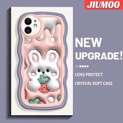 เคส JIUMOO สำหรับ iPhone 11 11 Pro 11 Pro Max 3D ลายการ์ตูนกระต่ายสตรอเบอร์รี่เคสโทรศัพท์กันกระแทกแบบนิ่มเคสซิลิโคนใสสีสันสดใสป้องกันเลนส์กล้องเคสใส