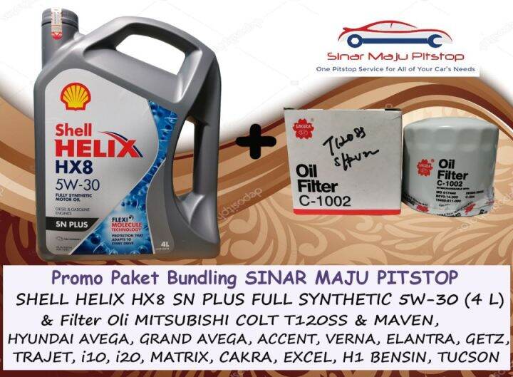 Paket Bundling Oli SHELL HELIX HX8 SN PLUS 5W-30 Original 4 Liter ...