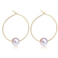 White Simulated Pearl Bead Knotted Metallic Simple Silver Plated Golden Hoop Earrings for Women