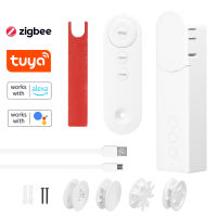 Tuya ZigBee ตัวเปิดม่านลูกกลิ้งไฟฟ้ามอเตอร์ผ้าม่านแบบอัจฉริยะตัวเปิดอัตโนมัติไม่มีสายไฟรองรับการตั้งค่าเครื่องจับเวลาควบคุมรีโมทแอปการตรวจจับอุณหภูมิใช้ได้กับ Alexa Google Home