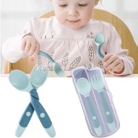 2 Types Silicone Spoon Fork for Baby Utensils Set Auxiliary Food Toddler Eating Training Infant Tableware Bendable Soft Fork Bowl Fork Spoon Sets