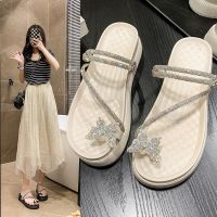 Sandals female fairy wind 2023 new summer diamond set toe sandals thong sponge thick bottom flip-flops