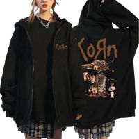 Limited Singer Rock Band Korn Print Zipper Hoodie Men Casual Hooded Sportswear Man Vintage Hip Hop Zip Hoodies Outerwear Size XS-4XL