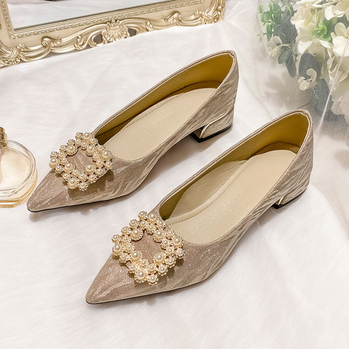 Newland 3 CM Low heel Wedding Shoes Pearl Bridal Shoes Pointed Toe