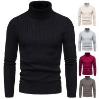 2023 Autumn and Winter New Mens High Neck Sweater Solid Color Pullover Knit Tight and Warm Top