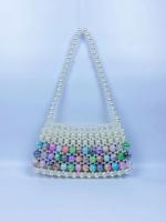 New Network Red Colorful Pearl Bag Womens Handmade Hollow Beaded French Retro Handheld One Shoulder Womens Bag