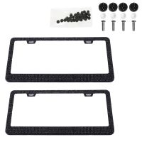 2Pcs Women Easy Install Attractive Glitter Rhinestone Universal US Vehicle Car License Plate Frame Gift With Screws Cool Bling